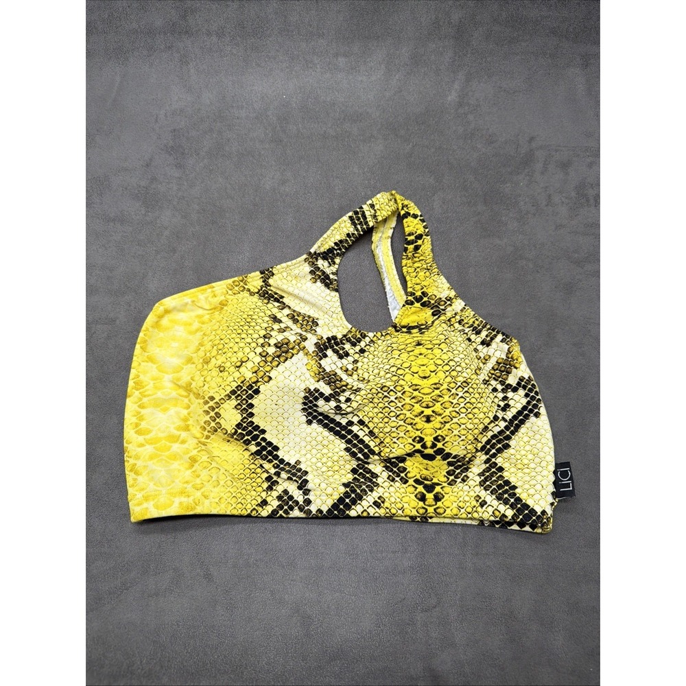 LiCi Fit Lemon Bite Yellow Snake Print One Shoulder Bra Size Small